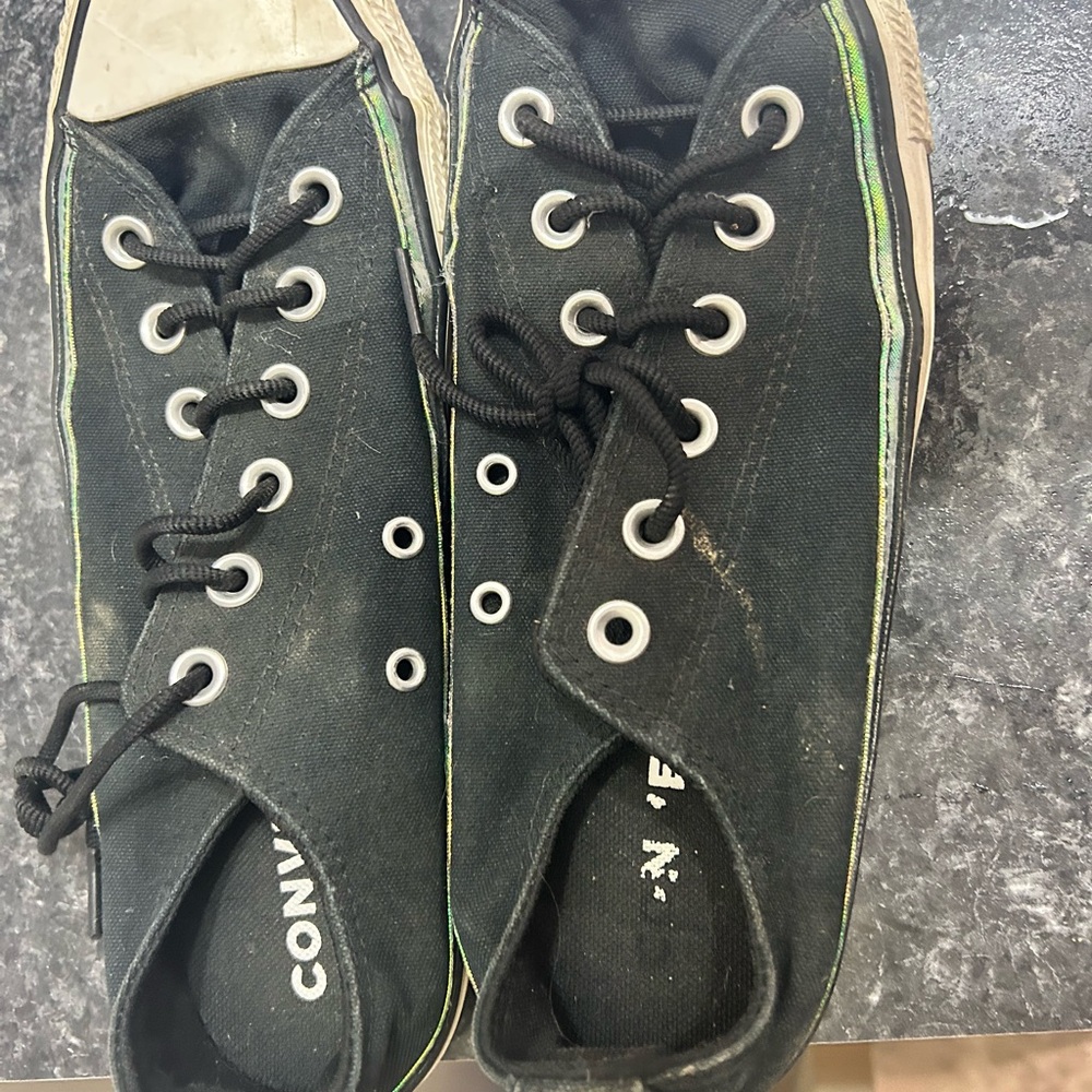 Converse Black Canvas Low-Top Sneakers with Iridescent Green Trim